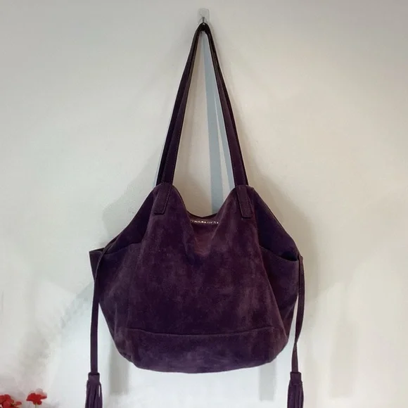 MICHAEL KORS ASHBURY HIPPIE BOHO SLOUCHY RAW SUEDE LEATHER HANDBAG VIOLET - Picture 2 of 15
